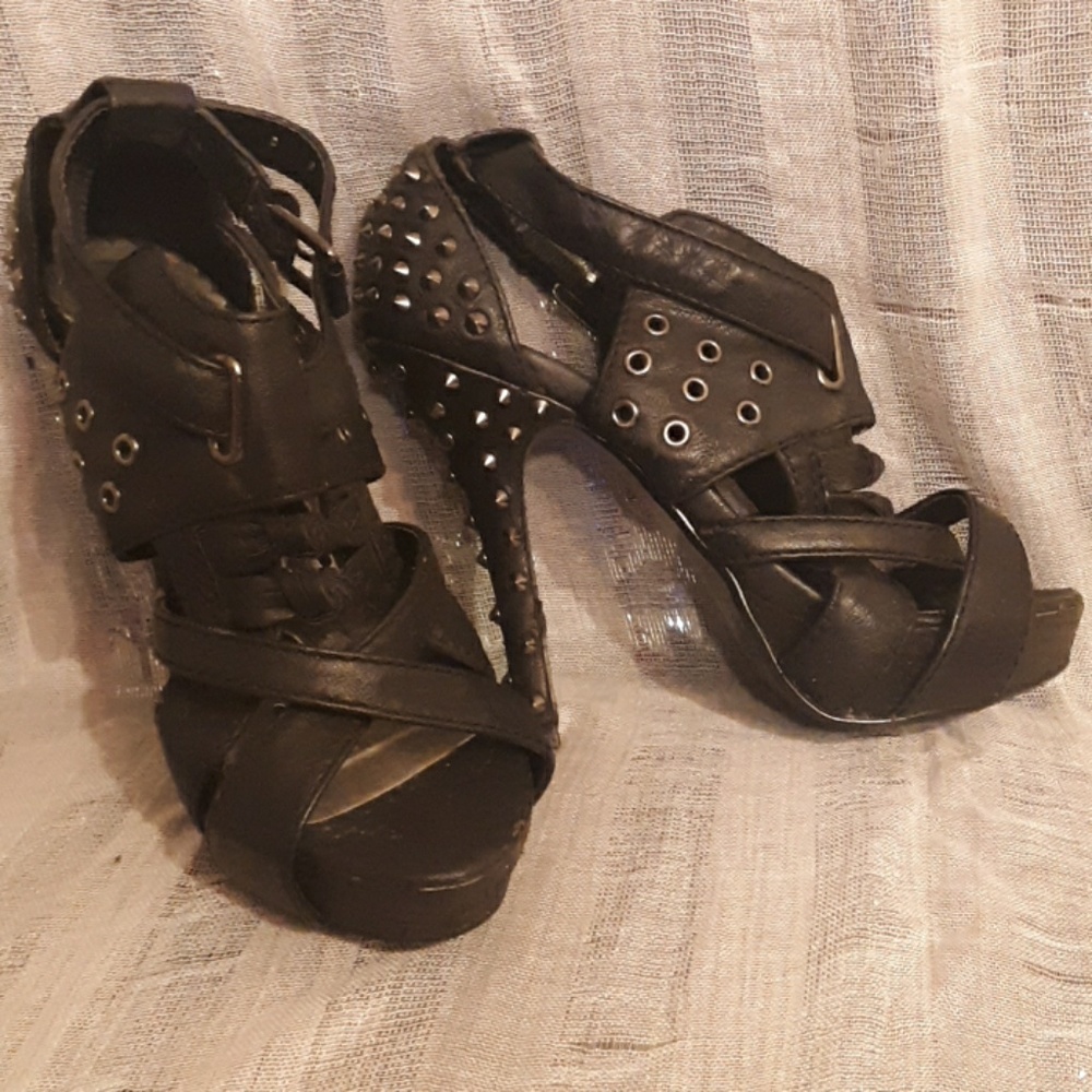 Not Rated 6.5 Black Leather Studded Stiletto Heels